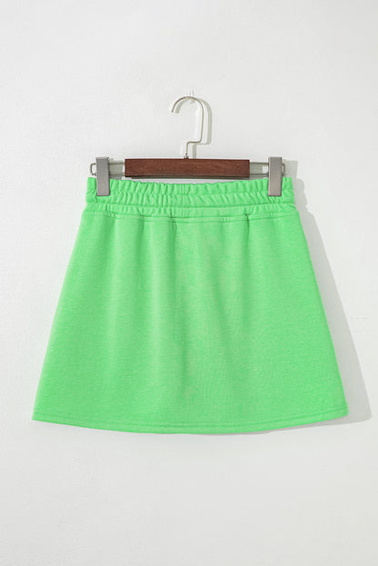 Light Grey French Terry Drawstring Mini Skort with Pockets