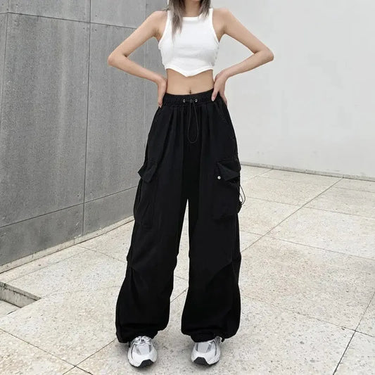 American retro tooling slacks female drape straight beam foot trousers summertime joker loose ins wide-legged pants