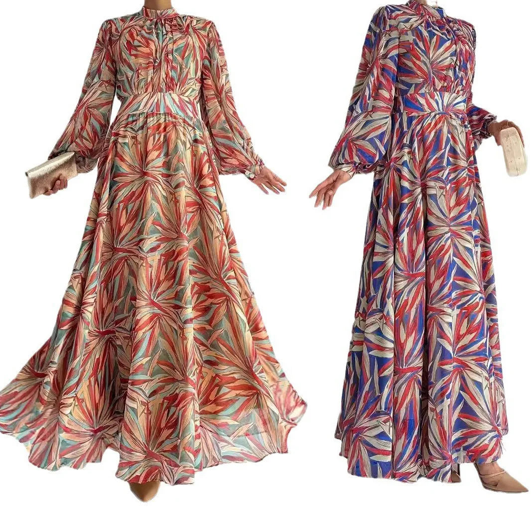 Muslim Fashion Abaya Middle East Muslim Dresses Stand Collar Long Elegant Dress Modest Women Muslim Robes Jalabiya Abayas