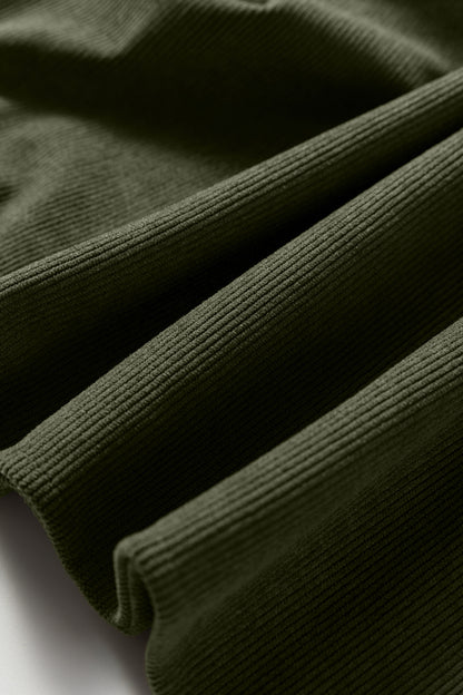 Cinnamon Split Neck Scallop Detail Pleated Corduroy Mini Dress