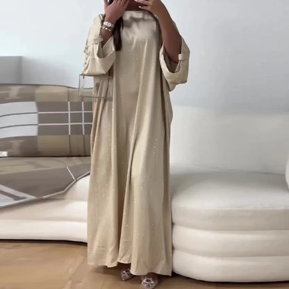 Dubai Spring/Summer Gathering Striped Dress, Women Simple O-neck Abaya Long Sleeve Dresses, Middle East Abaya Dress Islamic Robe