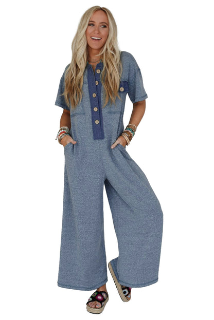 Jet Stream Patchwork Pocket Short Sleeve Jumpsuit