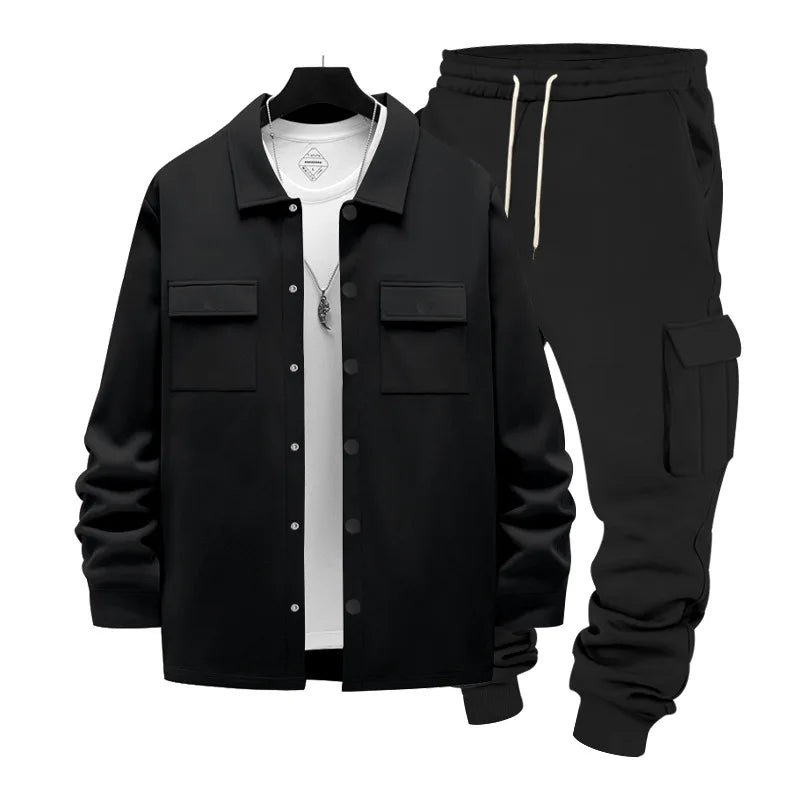 Cross-border winter heavy loose velvet men's outdoor tooling sweatpants thermal jacket two-piece set