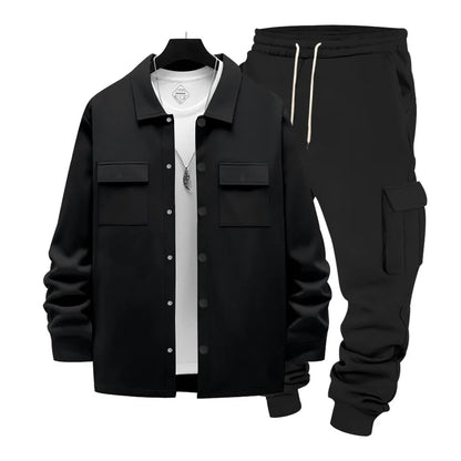 Cross-border winter heavy loose velvet men's outdoor tooling sweatpants thermal jacket two-piece set