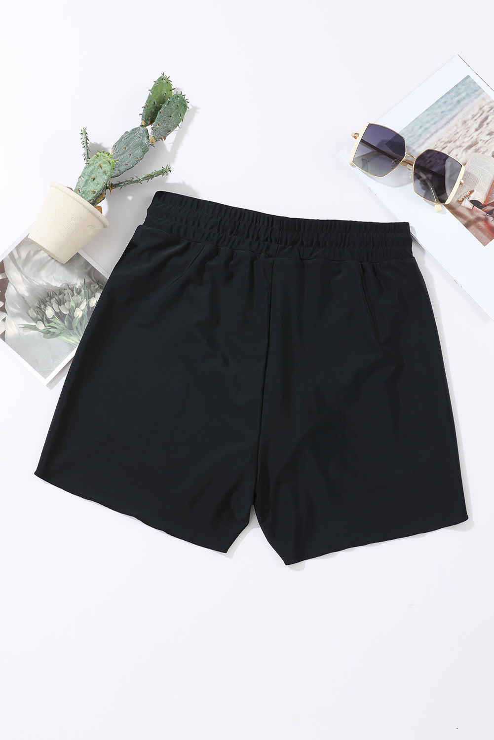 Blue Solid Color 2-in-1 Drawstring Elastic Waist Swim Shorts