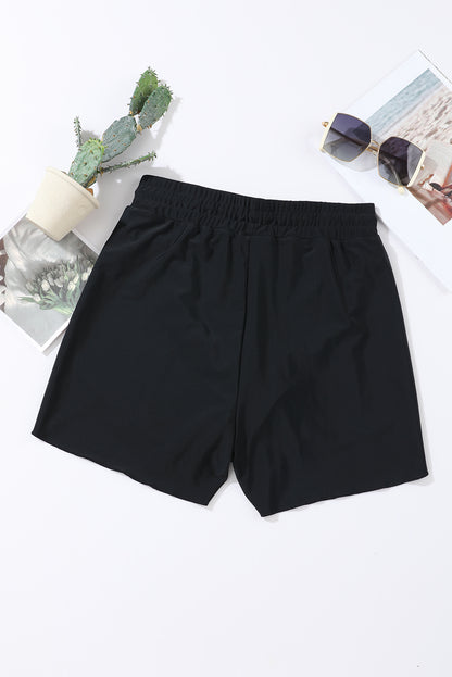 Blue Solid Color 2-in-1 Drawstring Elastic Waist Swim Shorts