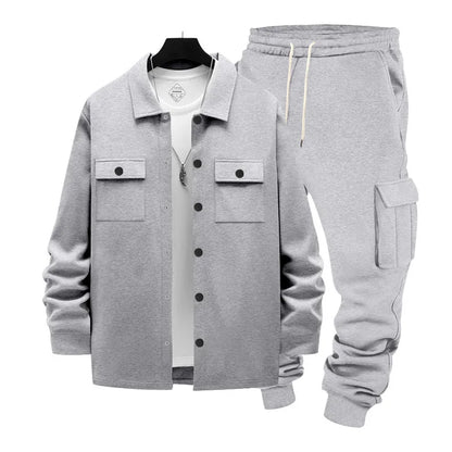 Cross-border winter heavy loose velvet men's outdoor tooling sweatpants thermal jacket two-piece set