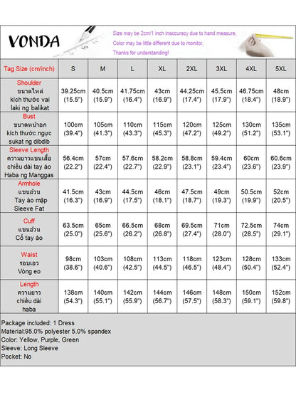 Plus Size VONDA Bohemian Dress 2025 Elegant Women Printing Sundress Vintage Flare Long Sleeve Maxi Vestidos O-Neck Robe Summer