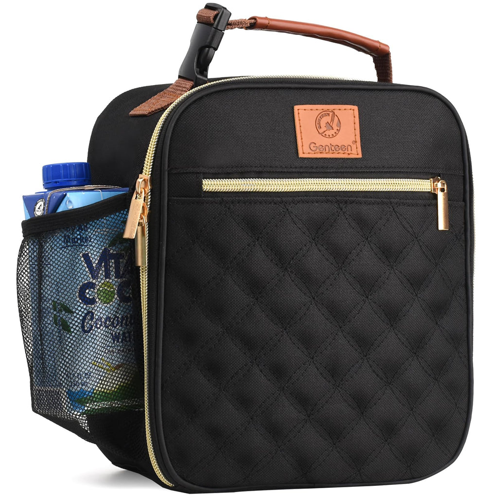 Sac à Déjeuner Réutilisable pour Hommes Femmes Enfants Adultes Sac Isotherme Étanche avec Poches Latérales pour le Travail Bureau École Voyage Pique-nique - Noir
