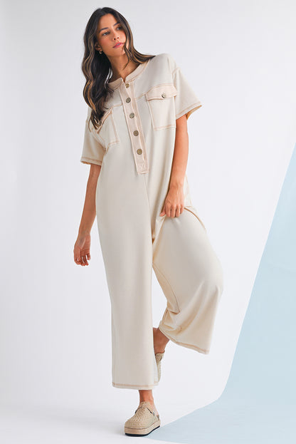 Jet Stream Patchwork Pocket Short Sleeve Jumpsuit