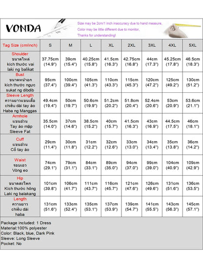 Plus Size 5XL Bohemian Maxi Long Dress 2025 VONDA Women Elegant Satin Dress Ruffle Sundress Casual Vestidos Solid Color Robe