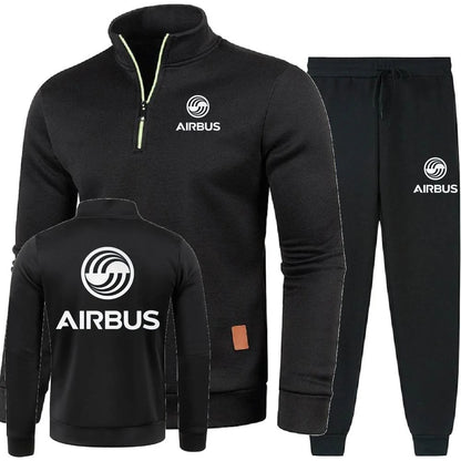 Men 2Pcs Sets Hoodies Pants Sweatshirts Half Zipper Soft Fleece Turtleneck Sweater AIRBUS AVIATION Flight Airbusfan A320