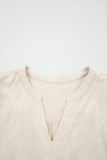 Parchment Long Sleeve Notched Neck Jacquard Tiered Mini Dress