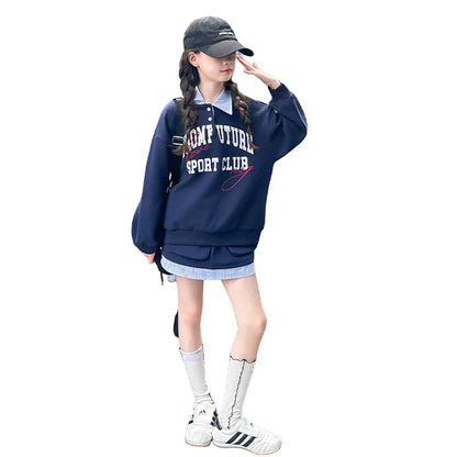 Autumn junior kid clothes suit plaid patchwork letter hoodie+skirt 2pc teen girl Skirts sets child outfits vetement enfant fille