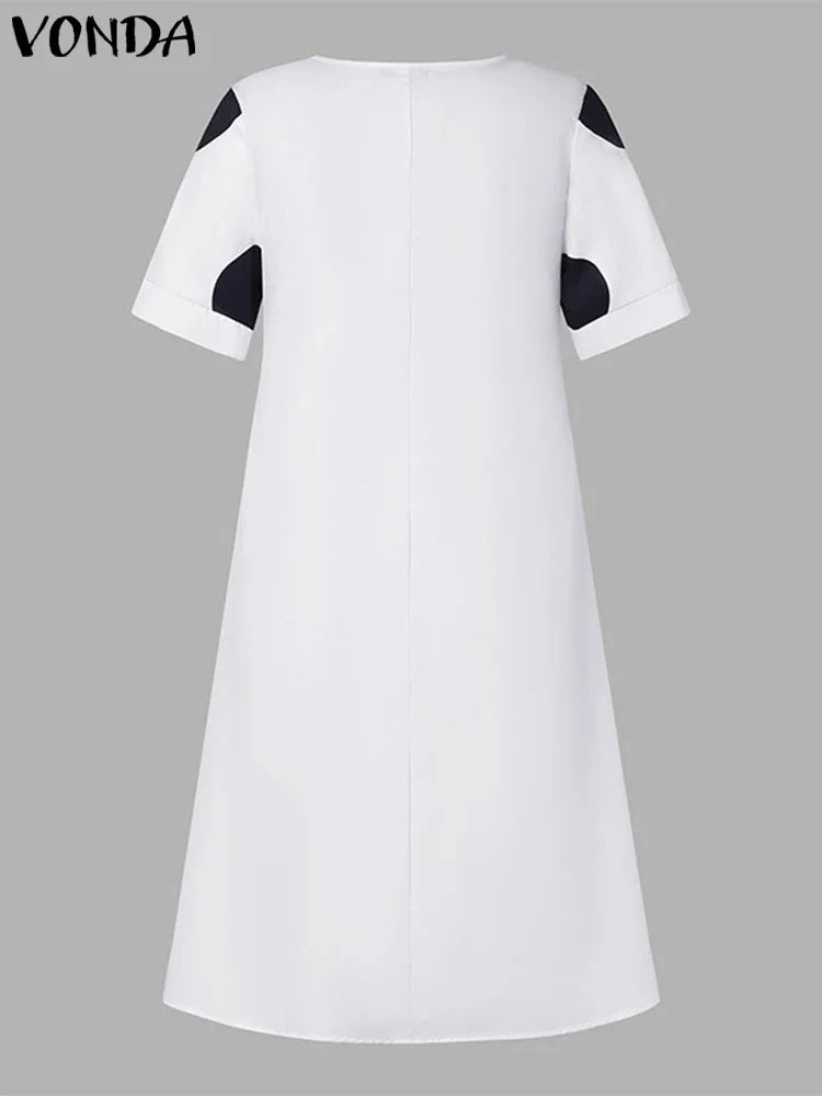 VONDA Plus Size 5XL Women Dress 2025 Summer Bohemian Polka Dot Maxi Long Dress V Neck Party Sundress Vestido Beach Robe Elegant