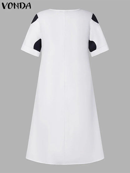 VONDA Plus Size 5XL Women Dress 2025 Summer Bohemian Polka Dot Maxi Long Dress V Neck Party Sundress Vestido Beach Robe Elegant