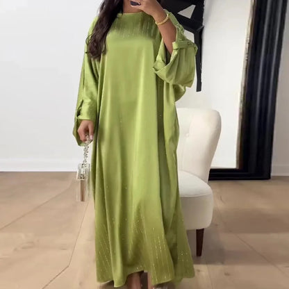 Dubai Spring/Summer Gathering Striped Dress, Women Simple O-neck Abaya Long Sleeve Dresses, Middle East Abaya Dress Islamic Robe