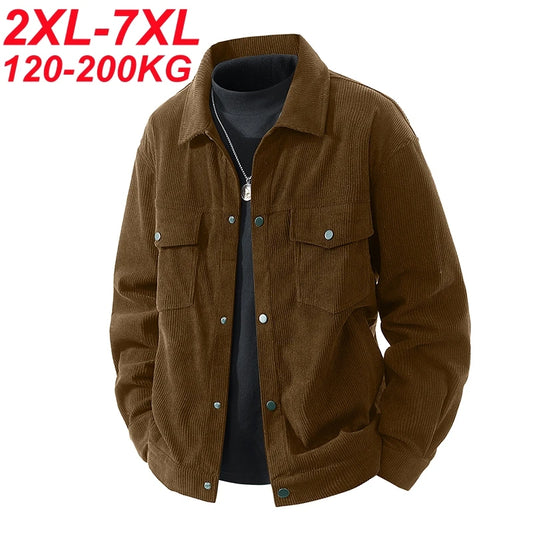 Plus Size 200kg Men's Corduroy Jacket Coat Male Chest Pockets Clothes Casual Work Loose Fit Big Large 6xl 7xl 180kg 190kg