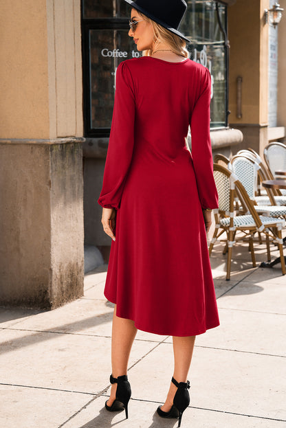 Black Plain Lantern Sleeve Midi Dress