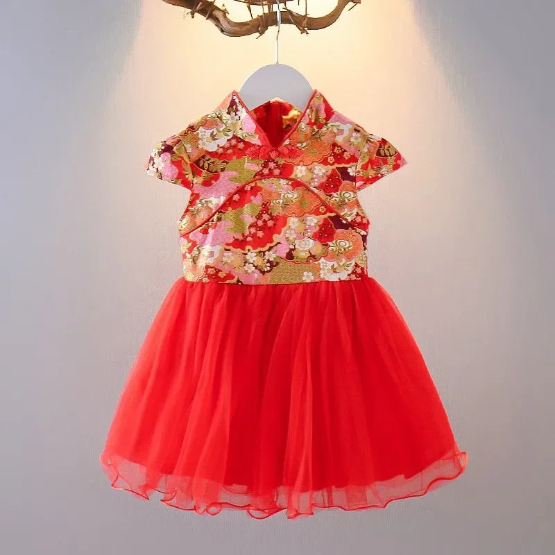 Vestido Girls Dresses Spring Summer Children's Chinese Style Dress Kids Cheongsam Princess Dresses for Girls Baby Tutu Clothing