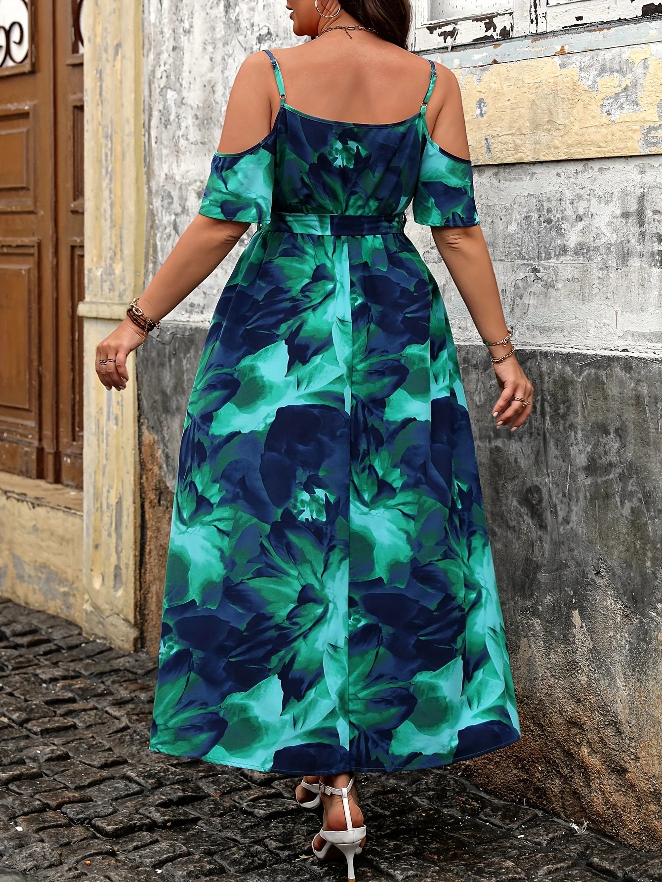 Plus Size Women's Summer Casual Vacation Dress Luxury Floral Print Off the Shoulder Slip Dresses Curve Clothing