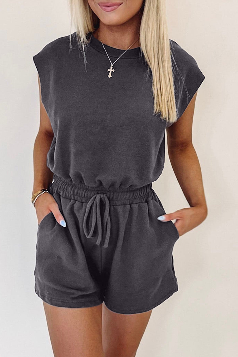 Ashleigh Blue Backless Drawstring Waist Romper