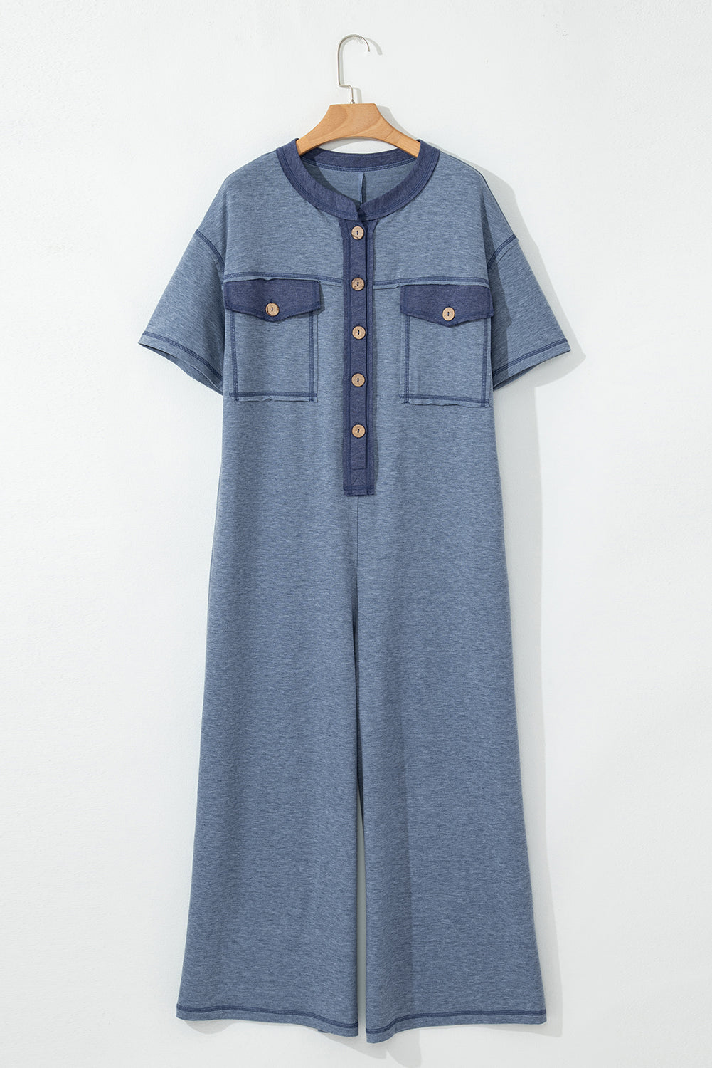 Jet Stream Patchwork Pocket Short Sleeve Jumpsuit