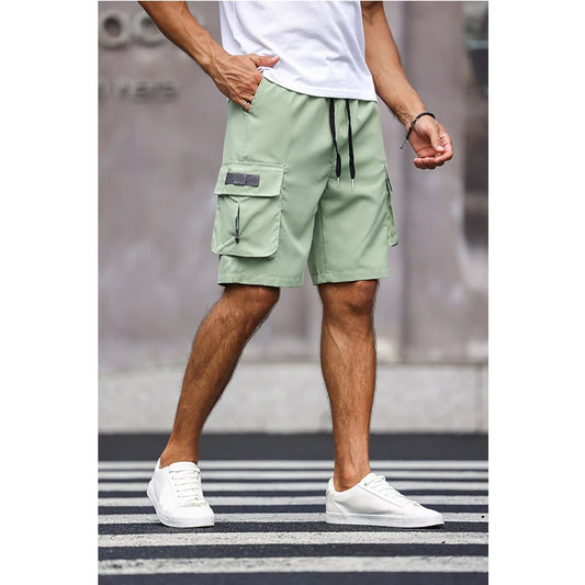 Men's Multicolor Drawstring Cargo Shorts Solid Color Pants with Pockets Casual Summer Shorts
