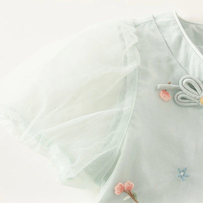 Dave Bella Girl's Princess Dress 2024 New Summer Children's Baby Short Sleeves Mesh Cute Sweet Charm Fashion Casual DB2241022