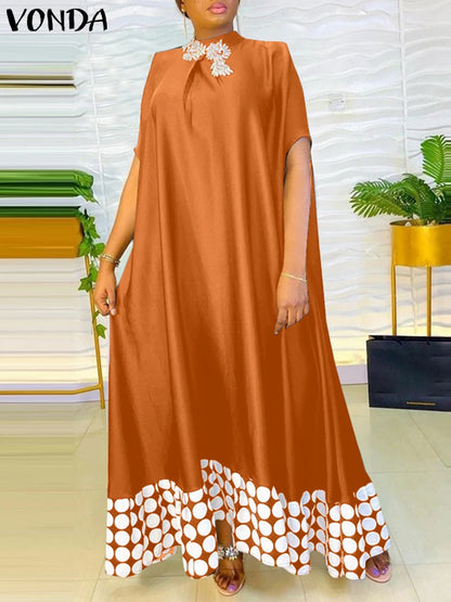 Plus Size Dresses 5XL VONDA Women Elegant Polka Dot Patchwork Sundress 2025 Summer Party Vestidos Casual Bat-wing Sleeve Robe