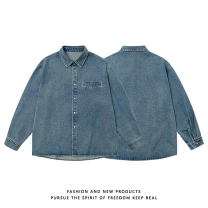 Men's Unisex Vintage Washed Denim Shirt | Oversized Streetwear Jacket | Cotton-Rich Relaxed Fit Layering Essential (M-5XL)