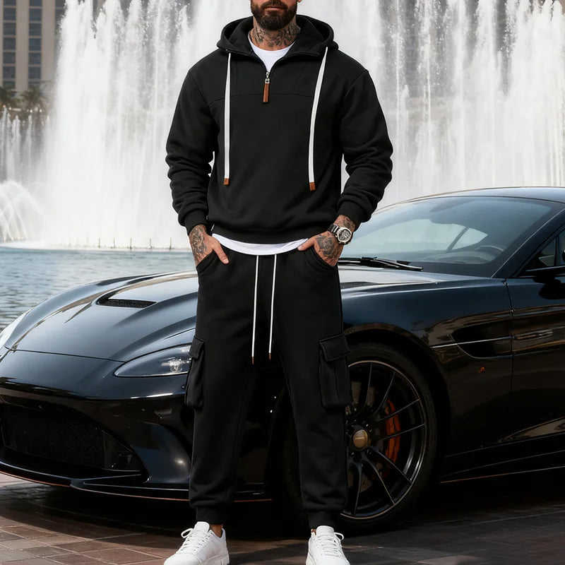 2025 Winter Men's Loose Tooling Trend Cultivation Sports Hooded Sweater Sweatpants Suit Men