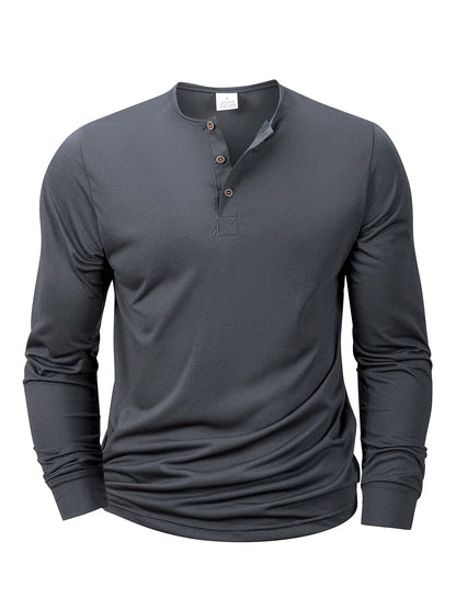 New Men's Henley T-shirts Long Sleeve Basic Casual Band Collar T Shirts Comfortable Soft Pullover Tops Male Tee