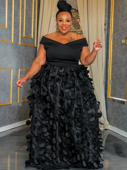 XL-5XL Plus Size Elegant Maxi Dress 2024 Autumn Women Bohemian Dress Casual Short Sleeve Robe Off Shoulder Dress Oversize