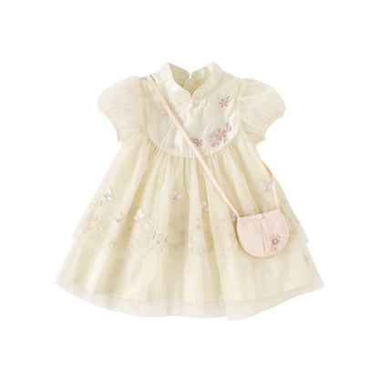 Dave Bella Girl's Princess Dress 2025 New Summer Children's Baby Short Sleeves Mesh Cute Sweet Charm Fashion Casual DB2240546