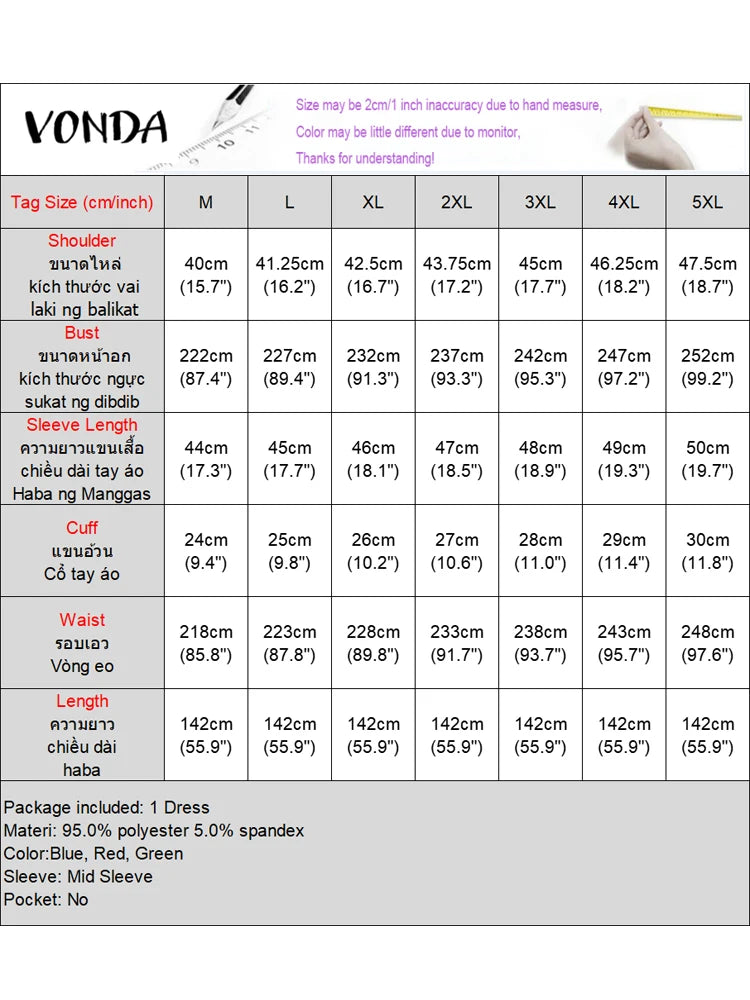 Plus Size 5XL VONDA Women Maxi Long Dress Bohemian Printed Sundress 2025 Vintage Bat-wing Sleeve Vestidos Casual Robe