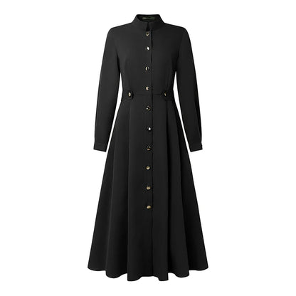 ZANZEA Plus Size Women's Midi Dresses Elegant Casual Mock Neck Long Sleeve Button Up A-Line Long Dress FW Woman Clothing 5XL