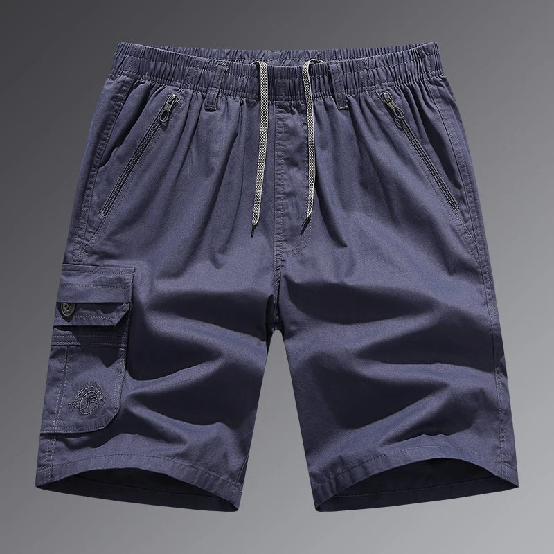 Cotton Cargo Shorts Men Summer Breathable Drawstring Short Pants Casual Loose Straight Work Shorts Elastic Waist Outdoor Shorts
