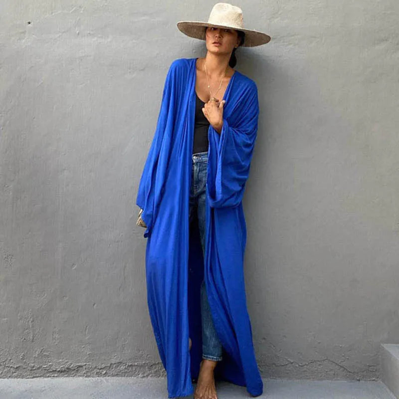 Para Praia Solid Cotton Bikini Cover Ups Beachwear Kimono Beach Robe Maxi Long Dress Sarong Women Loose Cardigan Swimsuit Covers