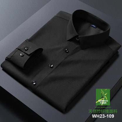 No Trace Men's Shirts Long Sleeve 8XL Bamboo Fiber Mens Shirts Long Sleeve Dress Shirt Casual Work Blue White Shirt Anti-Wrinkle