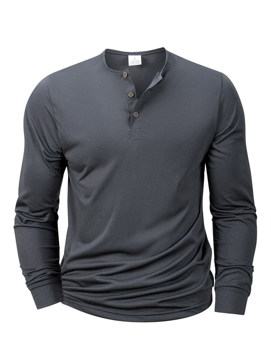 New Men's Henley T-shirts Long Sleeve Basic Casual Band Collar T Shirts Comfortable Soft Pullover Tops Male Tee