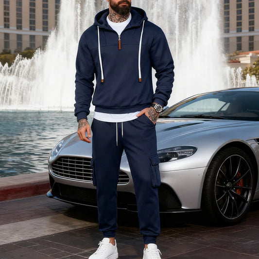 2025 Winter Men's Loose Tooling Trend Cultivation Sports Hooded Sweater Sweatpants Suit Men