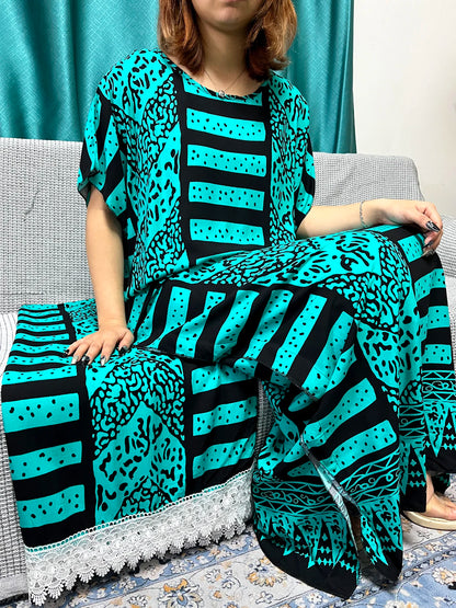 Muslim Abayas For Women 2024 Printed Cotton Short Sleeve Loose Fit Femme Robe Moroccan Caftan Nigeria Drsses With 80x160cm Sarf