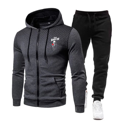 Men's Jacket Set Black Red White Blue Gray Printed Logo Hoodie Zipper Sweatshirt Sportswear for Outdoor Fitness Gym Casual Wear