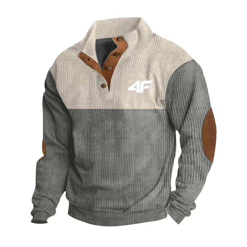 4F Men's Casual Long Sleeve Sweatshirt Stand Collar Button Pullover Outdoor Streetwear for Autumn New