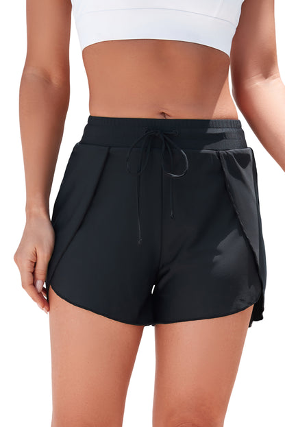 Blue Solid Color 2-in-1 Drawstring Elastic Waist Swim Shorts
