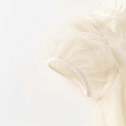 Dave Bella Girl's Princess Dress 2025 New Summer Children's Baby Short Sleeves Mesh Cute Sweet Charm Fashion Casual DB2240546