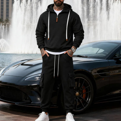 2025 Winter Men's Loose Tooling Trend Cultivation Sports Hooded Sweater Sweatpants Suit Men