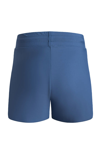 Blue Solid Color 2-in-1 Drawstring Elastic Waist Swim Shorts