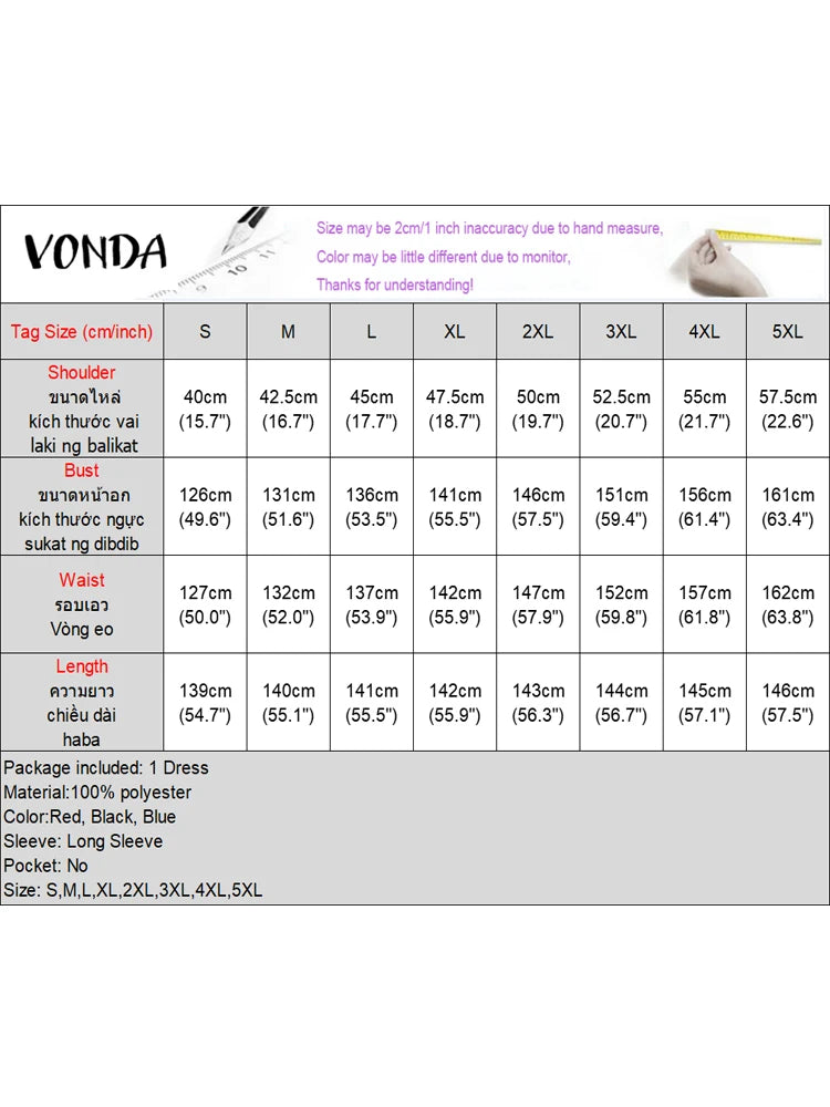 Plus Size VONDA Women Elegant Printing Maxi Long Dress 2024 Casual Stand Collar Robes Bohemian Bat-wing Sleeve Party Vestidos